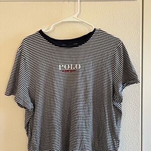 Polo by Ralph Lauren Womens Navy and White Striped Tee